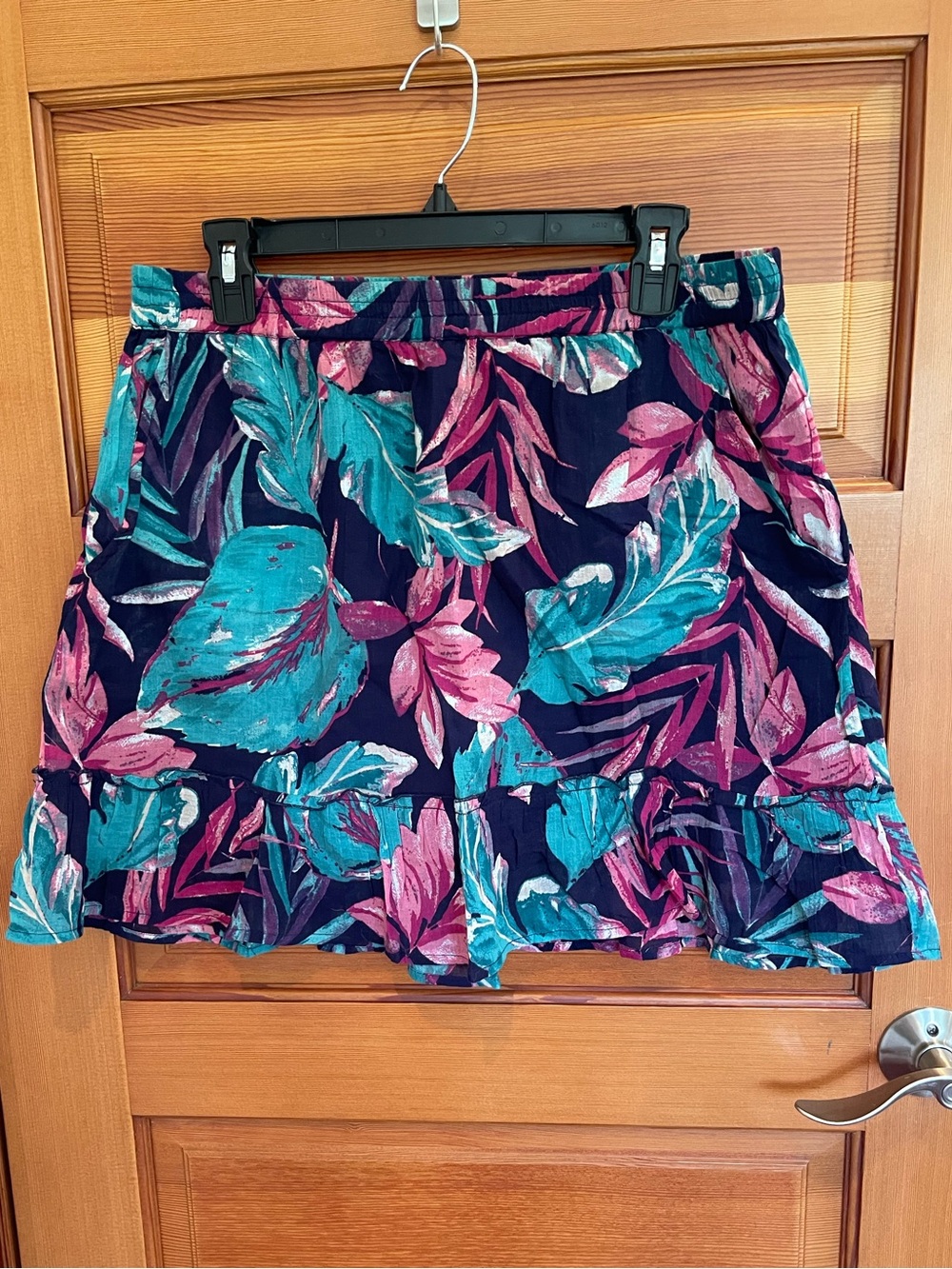 Christian Siriano Navy with Teal and Hot Pink Tropical Print Skirt - EUC - Large